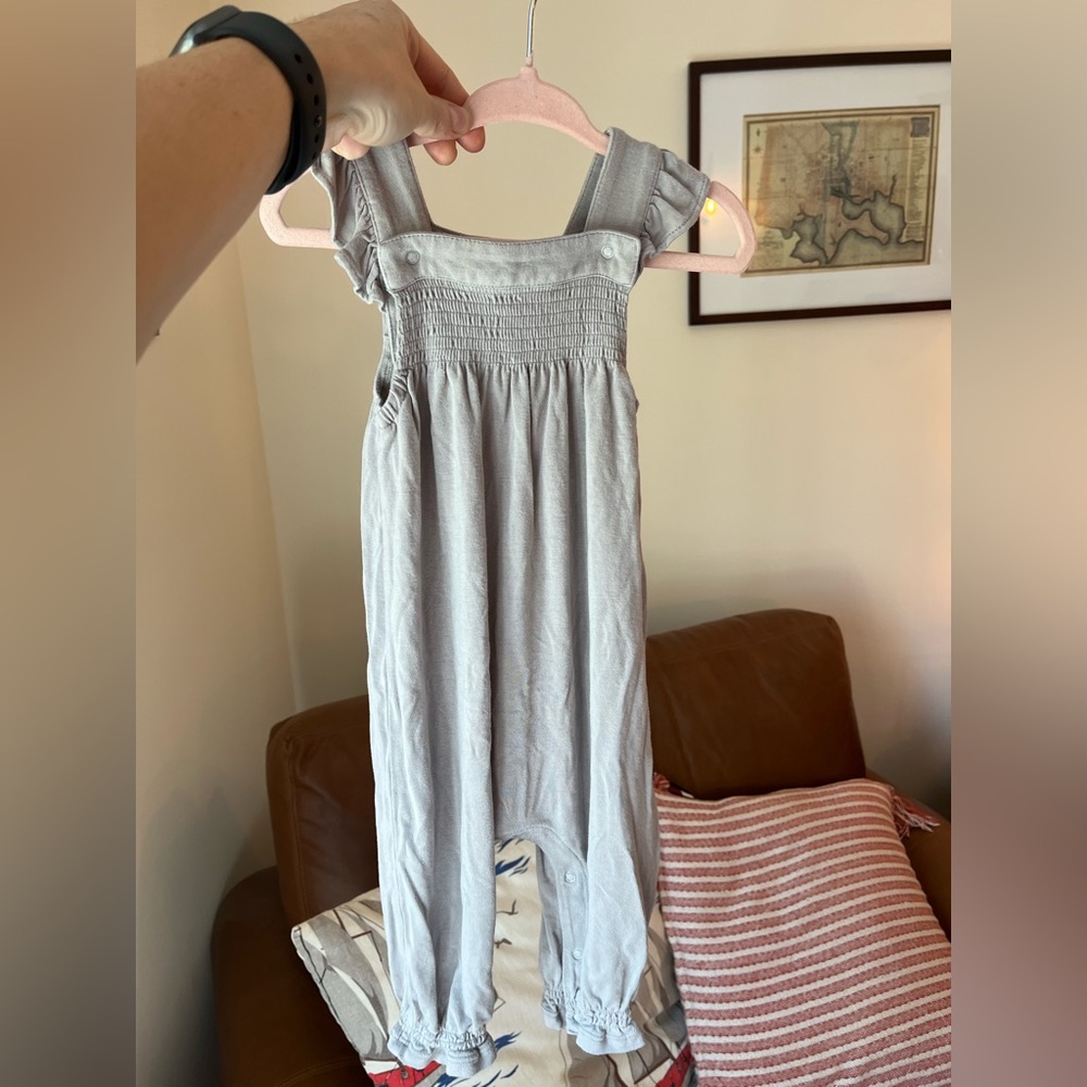 Angel Dear Bamboo Smocked Front Coverall - Grey - 6/12m, GUC